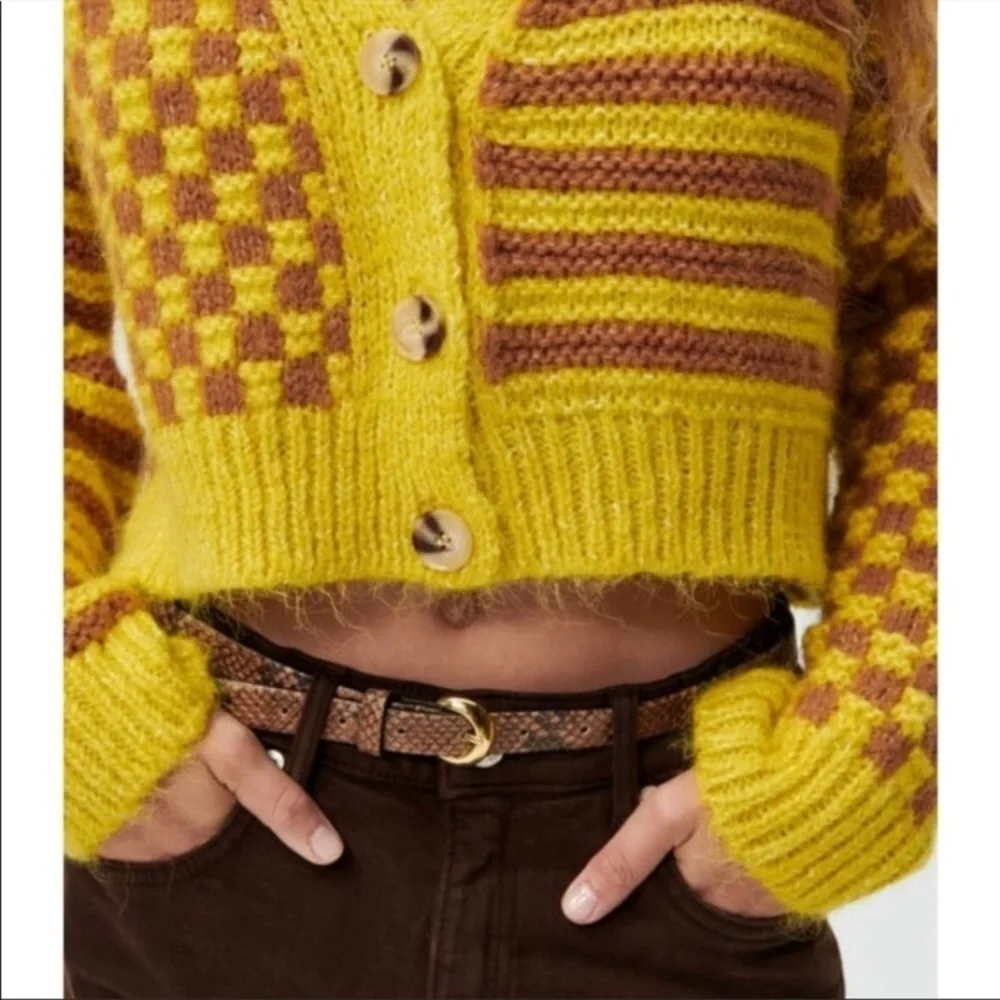 ZARA Bloggers Favorite Combination Jacquard Knit Cardigan Yellow Mustard c3. - Picture 8 of 16